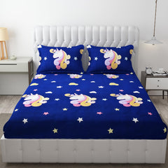 Wrinkle Free Soft Kids Double Bedsheets For King Size With 2 Pillow Cover | 90 X 95 Inches, Blue | Cartoon Printed Design | Child Bedroom Decor