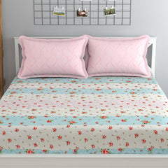 Includes 1 Queen Size Bedsheet With 2 Matching Pillow Covers - 90 X 100 Inches, Pink & White | Ideal For Modern Indian Bedrooms, Guest Rooms, & Everyday Home Use