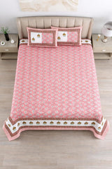 Jaipuri Cotton Bedsheet For King Size With 2 Pillow Covers | 90 X 108 Inches, Pink | Ultra-Soft & Skin-Safe | Breathable Summer Comfort