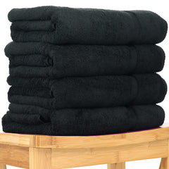 Bare Cotton Luxury 100% Turkish Cotton Towel 700 Gsm | Hotel & Spa Quality Collection Highly Absorbent, Quick Dry Eco Friendly For Bathroom Dobby Border Soft Towel Set Of 4 (Black)