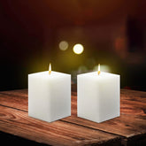 WHITE UNSCENTED SQUARE CANDLE 3 INCH PACK OF 2 | BURNING TIME 60 HOURS EACH