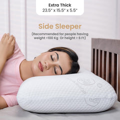 Memory Foam Pillow, Extra Thick Orthopedic Pillows, White Color - 5.5 Inches | For Side Sleeping With Removable Washable Jacquard Cover, Neck Pain, Shoulder Pain, Spondylitis - Pack Of 1