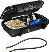 Cash Box With Combination Lock, Portable Safe Money Case With Handle & Cable, Security Lock Box, Colour - Black, Special Feature - Portable
