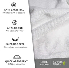 Heelium Bamboo Towel 2 Bath & 2 Hand Towel 1400 Gsm | Soft, High Absorbency & Antibacterial Towels (White) - Pack Of 4