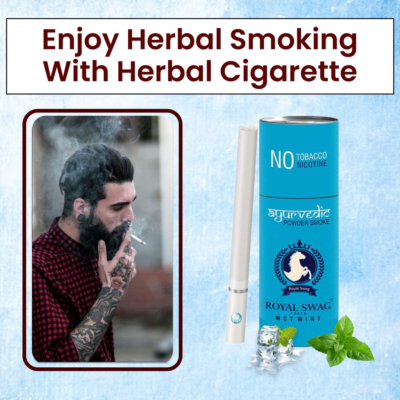 Royal Swag Herbal Cigarettes 100% Tobacco & Nicotine Free Mint Flavoured King Size (10 Sticks) With 20ml Shot Anti Addiction Mouth Spray | De-Addiction | Natural And Organic Herbs Made Royal Swag Herbal Cigarettes 100% Tobacco & Nicotine Free Mint Flavoured King Size (10 Sticks) With 20ml Shot Anti Addiction Mouth Spray | De-Addiction | Natural And Organic Herbs Made