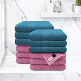 Sassoon Anatolia 12 Piece Cotton Hand Towel 450 Gsm | Soft, Absorbent & Quick Dry Towel For Gym, Home & Yoga (Teal & Pink)