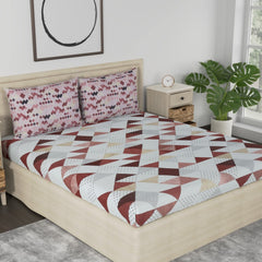 Premium Bedsheet King Size With 2 Pillow Covers - 108 X 108 Inches, White & Brown | Lightweight & Breathable, Perfect For All Seasons