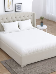 King Size Fitted Bedsheet With 2 Pillow Cover - 108 X 108 Inches, White | Super Soft Premium Brushed Glace Cotton Bedsheet, Breathable & Wrinkle Free