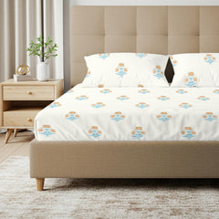100% Cotton Bedsheet Set For Double Bed, Queen Size, 2 Pillow Covers - 88 X 100 Inches, Cream & Yellow | Perfect For Sensitive Skin, Ideal Gifting Choice For Weddings Or Anniversaries
