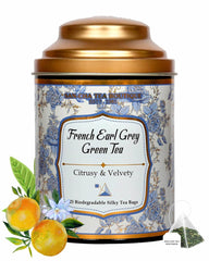 San-Cha French Earl Grey Green Tea - 25 Biodegradable Silky Tea Bags | Citrusy & Velvety Detox Tea - Environment Friendly & Made In Corn Fiber | Low Caffeine, Low Bitterness