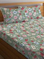 Double Bed Bedsheet With 2 Pillow Covers - 72 X 78 X 10 Inches, Green & Red | Elastic Fitted Printed King Size Bedsheet | Soft, Breathable & Wrinkle-Free