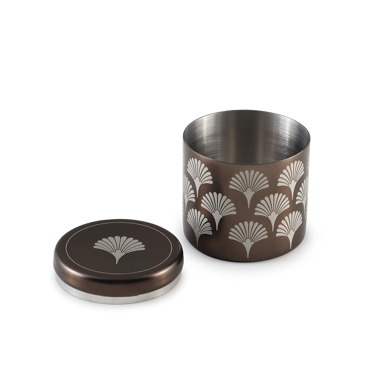 Brown Stainless Steel Container - 300ml, Medium Size | Multipurpose Box For Dry Fruit & Candies - Geometric Patterns | Designer Versatile Box - Serve Ware & Tableware | Deco Series Brown Stainless Steel Container - 300ml, Medium Size | Multipurpose Box For Dry Fruit & Candies - Geometric Patterns | Designer Versatile Box - Serve Ware & Tableware | Deco Series