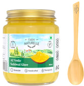 Organic Natural A2 Vedic Sahiwal Ghee By Farm Naturelle | Natural & Healthy Desi Cow Ghee Perfect For Overall Health | (500ml) 16.9 Ounce With Wooden Spoon (50ml) 1.6 Ounce | Jar Pack