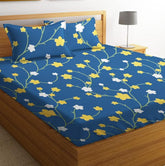 100% Microfiber Bedsheet For Double Bed With 2 Pillow Covers Breathable - 88 X 90 Inches, Dark Blue | Wrinkle Free & Soft Touch Floral Print Bedsheet