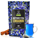Blue Tea Butterfly Pea Flower Cinnamon Herbal Tea - 30 Pyramid Tea Bags | Sun Dried Flower Antioxidant Tea - Caffeine Free, Detox Tea | No Added Colors, Aparajita - Shankhpushpi, Zipper Pack