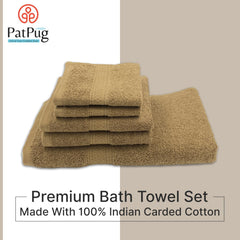 Patpug 100% Indian Cotton Plush Towel Set 1200 Gsm | Highly Absorbent, Fade Resistant, Quick Drying (Sepia Brown) - 5 Piece