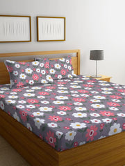 Pure Cotton Full Elastic Fitted Bedsheets For Double King Size Bed With 2 Pillow Covers | 72x78+10 Inches, Multicolor | Super Soft Brushed Glace | Breathable & Wrinkle Free