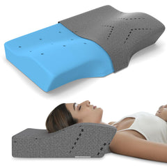Cool Gel Cervical Pillow For Neck Pain, Spondylitis Neck, Size - 2 & 4 Inch | Orthopedic Memory Foam Pillow For Sleeping | Contour Pillow For Shoulder Pain, Removable Cover - Pack Of 1