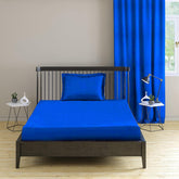 1 Plain Single Flat Bedsheet With 1 Pillow Cover - 54 X 90 Inches, Blue | Breathable & Skin Friendly Bedsheet | Ideal For Hotel, Guest House, Bedroom