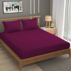 Cotton Elastic Fitted King Size Double Bed Bedsheet With 2 Pillow Covers - 72x78x6 Inches, Dark Pink | Durable Bedsheets For Everyday Comfort
