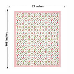 Hand Printed Cotton Bedsheet For King Size With 2 Pillow Covers | 93 X 108 Inches, Pink & Green | Ultra-Soft & Skin-Safe | Breathable Summer Comfort