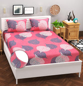 Elastic Fitted Bedsheets With 2 Pillow Covers - Size-60 X72+8 Inches, Light Pink | Queen Size Bed With All Around Elastic Breathable Long Lasting Light Weight Wrinkle Free