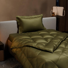 Single Bedsheet + Comforter With 1 Pillow Covers - 60 X 90 Inches, Olive | Ideal For Gift Special Occasions | Perfect Romantic Bedsheet For Couples