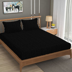 Cotton Elastic Fitted King Size Double Bed Bedsheet With 2 Pillow Covers - 72x78x6 Inches, Black | Durable Bedsheets For Everyday Comfort