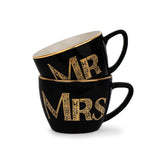 Ceramic Couple Mugs Set Of 2 - Black, 400ml Each | Mr & Mrs Coffee Mug With Glossy Finish - Large Cup For Coffee - Cappuccino Cup | Premium Stoneware Coffee Cup - Microwave Safe, Dishwasher Safe