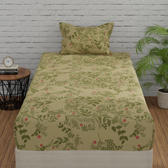 Cotton Single Bedsheets With 1 Pillow Covers - 55 X 88 Inches, Green & Pink | Ideal For House - Bedroom, Guest Room, Perfect Gift For Festivals