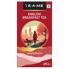 TE-A-ME Awaken English Breakfast Tea - 25 Tea Bags | Full-Bodied & Rich Taste - Smooth & Robust Flavor | Contains Caffeine - Packaging Might Vary