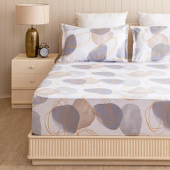 Printed Flat Double Bedsheet With 2 Pillow Covers - 84 X 90 Inches, White & Grey | Soft Breathable & Wrinkle Free | 210 Thread Count