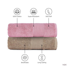 Haus & Kinder Harmony Combed Bath 1800 Gsm | Ultra Soft, Super Absorbent 100% Cotton Towels For Bathroom, Gym, Travel, Sports & Yoga | Pink & Taupe (Pack Of 6)
