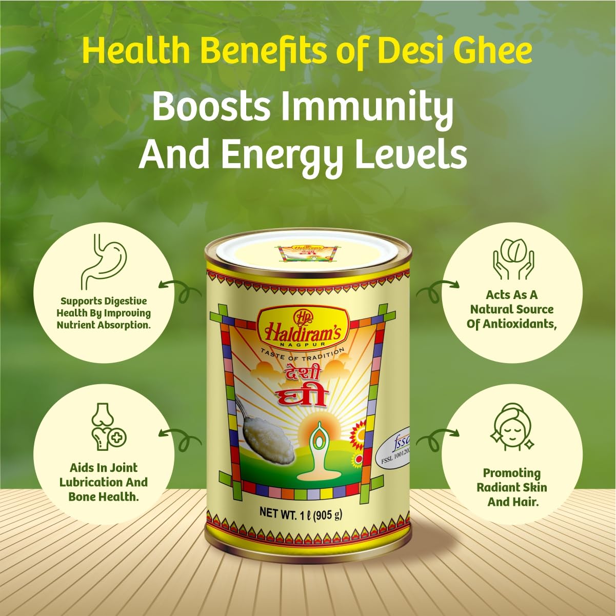 Organic Cow Desi Ghee By Haldiram'S | Great Source Of Healthy & Nutrients Desi Cow Ghee Good For Desserts | (1 Litr) 33.8 Ounce | Tin Pack Organic Cow Desi Ghee By Haldiram'S | Great Source Of Healthy & Nutrients Desi Cow Ghee Good For Desserts | (1 Litr) 33.8 Ounce | Tin Pack