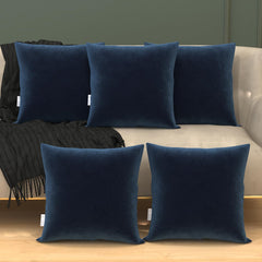 Microfiber Square Pillow, Cushion For Sofa, Car & Decoration, Navy Blue - 12 X 12 Inch | Throw Pillow, Back Support, Hypoallergenic, Washable, Navy Blue Velvet Cover - Pack Of 5