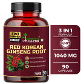 Humming Herbs Red Korean Ginseng With Ginkgo Biloba Leaf, Siberian Ginseng, Supports Energy, Concentration, Immune System & Improves Mental Clarity Bio Available | 90 Capsules 100gm 0.2lbs