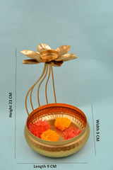 METAL LOTUS TEALIGHT CANDLE HOLDER WITH BASE URLI BOWL GOLD | PERFECT FOR GIFT