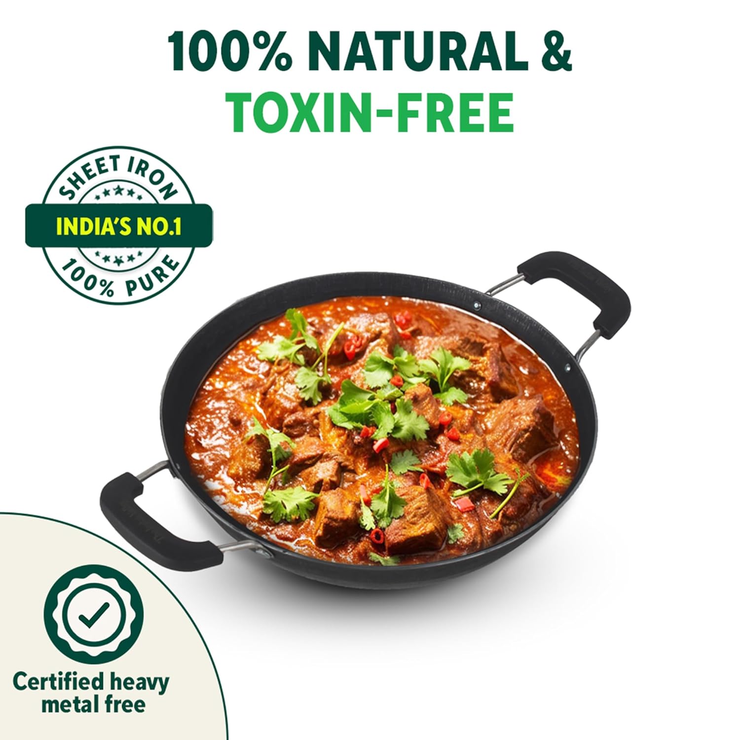 Pre-Seasoned Black Iron Kadai With Bakelite Handle - 25.4cm, 10 Inch, 1.7 Liters, 0.9 Kg | Induction Friendly, Naturally Non Stick Kadhai Pre-Seasoned Black Iron Kadai With Bakelite Handle - 25.4cm, 10 Inch, 1.7 Liters, 0.9 Kg | Induction Friendly, Naturally Non Stick Kadhai