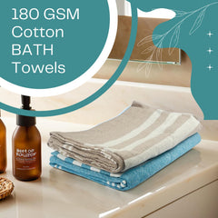 VäRde Premium Handloom Bath Towels 180 Gsm | Towel For Men & Women | Striped & Solid Pattern (Multicolor, Set Of 2)