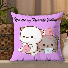 Peach & Goma Mochi Cat Pillow Cushion, Cartoon Pattern, Purple - 12 X 12 Inch | 3 Items, Gift For Wife, Home Décor Pillow | Keychain & Greeting Card, Best Gift Birthday - Pack Of 1