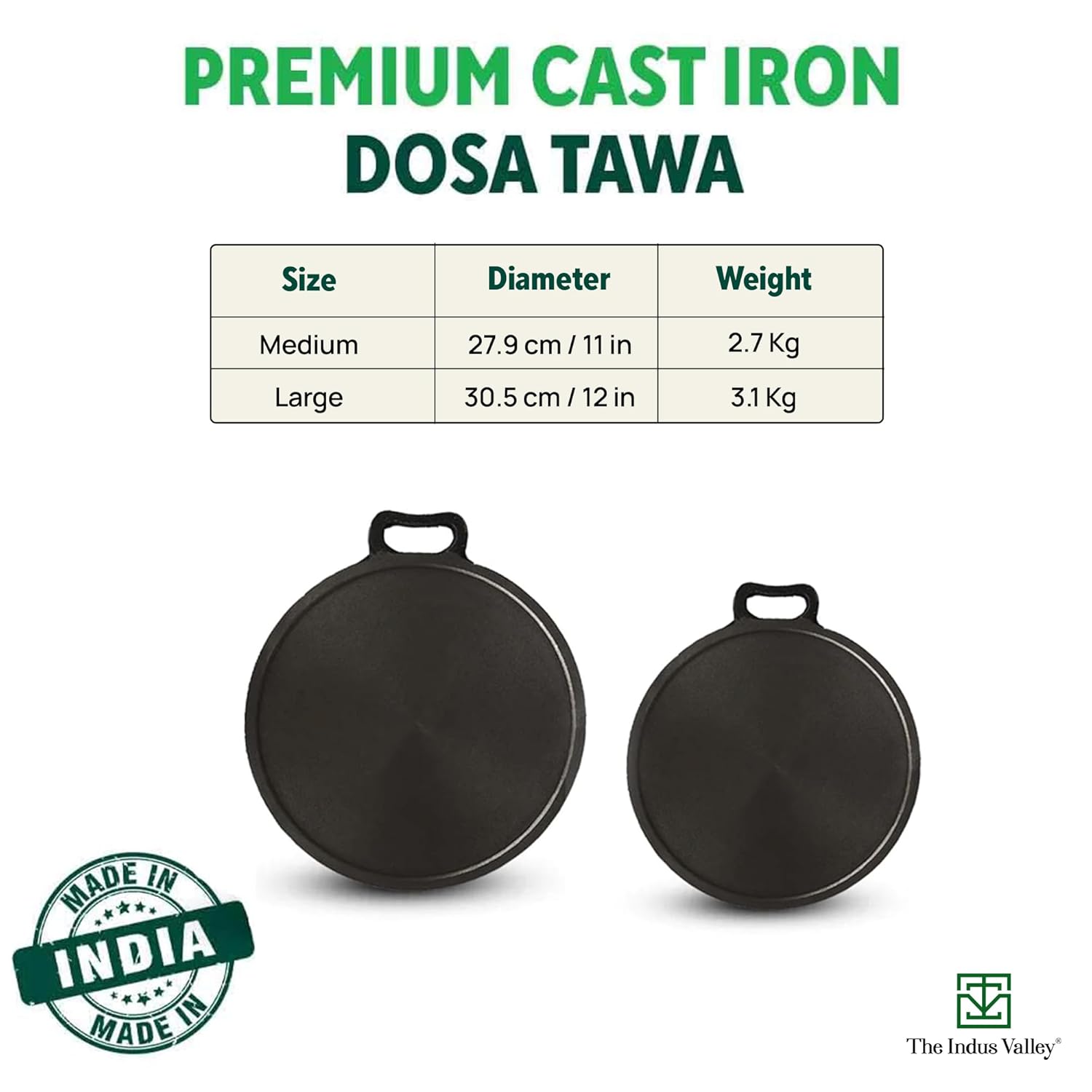 Super Smooth Cast Iron Tawa For Dosa, Chapathi + Free Wooden Spatula - 30.4cm, 12 Inch, 3.1 Kg | Induction Friendly,  Naturally Nonstick, 100% Pure & Toxin-Free, No Chemical Coating Super Smooth Cast Iron Tawa For Dosa, Chapathi + Free Wooden Spatula - 30.4cm, 12 Inch, 3.1 Kg | Induction Friendly,  Naturally Nonstick, 100% Pure & Toxin-Free, No Chemical Coating