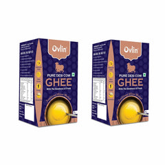 100% Pure Desi Bilona Danedar Cow Ghee By Ovlin | Good Source Of Healthy & Nutritious Desi Cow Ghee Perfect For Sweets & Laddus | 2 Litre (1 Litr * 2) 67.6 Ounce | Box Pack