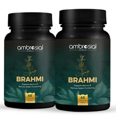 Ambrosial Brahmi Capsules 500mg Bacopa Monnieri, High Strength Brain Nootropics Supplements To Focus, Mental Performance & Energy | 60 Capsules 100gm 0.2lbs Each Pack Of 2