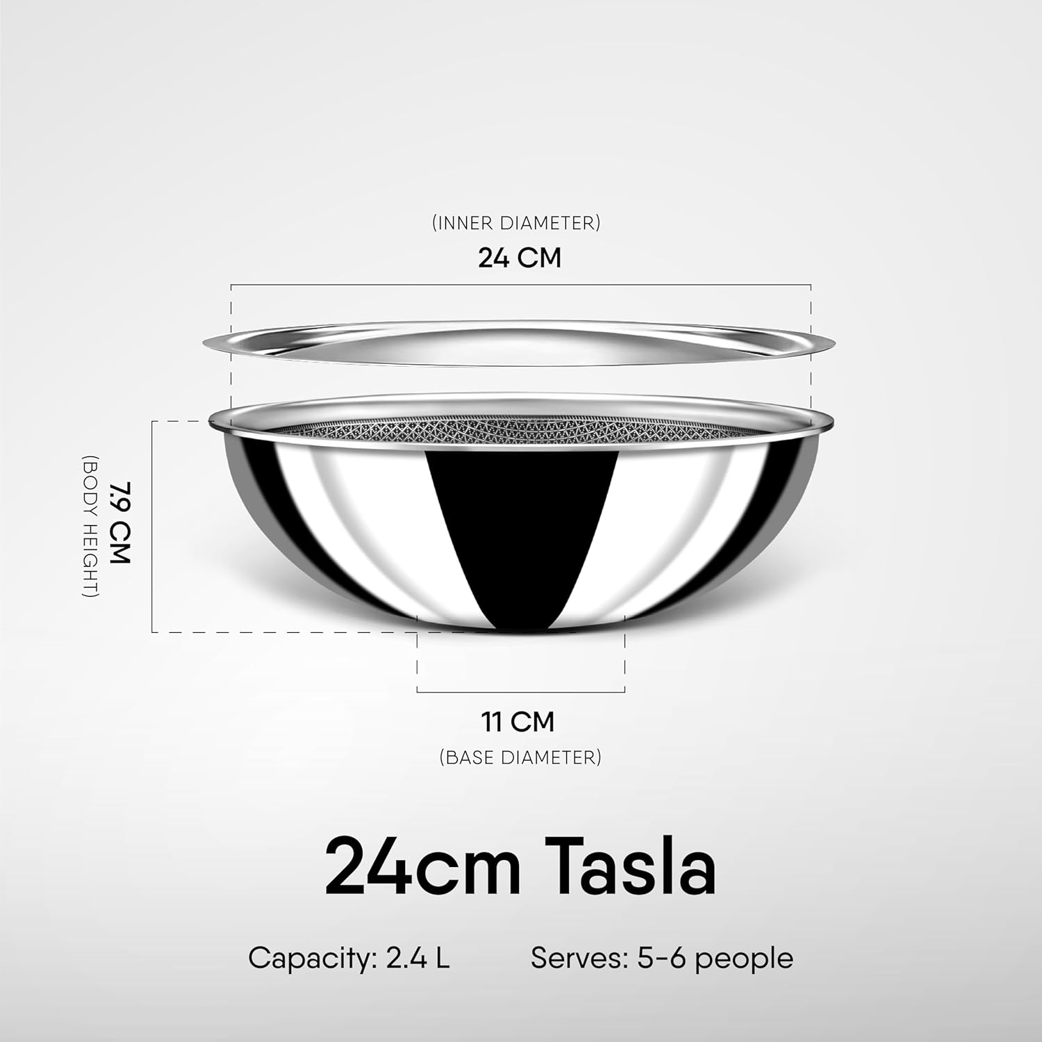 Artisan Hybrid Triply Non Stick Tasla With Lid, 2.4 Liters | Stainless Steel Kadai Or Tasla For Cooking - Triply Kadhai Or Tasla Metal Spatula Friendly, Induction & Gas Stove Compatible, 24 Cm Artisan Hybrid Triply Non Stick Tasla With Lid, 2.4 Liters | Stainless Steel Kadai Or Tasla For Cooking - Triply Kadhai Or Tasla Metal Spatula Friendly, Induction & Gas Stove Compatible, 24 Cm