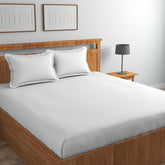 Pure Cotton Satin Stripes Plain King Size Bedsheet For Double Bed With Two Pillow Covers - 90x90 Inches, White | Ideal For Daily Use & Gifting Bedsheet