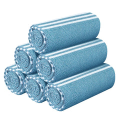 Destin Home Turkish Peshtemal Beach Towels 2 Kg | Cotton Soft, Lightweight, Quick-Drying & Absorbent For Beach Pool Spa Picnic Travel (Aqua)- Set Of 6
