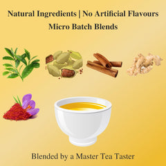 San-Cha Tea Boutique Royal Saffron Masala Chai - 100gm, 3.5 Ounce | Blend Of Real Kashmir Saffron With Cardamom - Ginger & Cinnamon Kesar Chai | Medium Caffeine