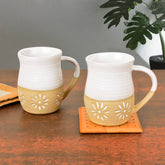 Dual Tone Studio Pottery Ceramic Coffee Mugs Set Of 2 - 350ml Each, Off White & Light Brown | Milk Mugs - Tea Cups & Mugs