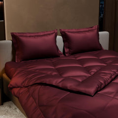 Comforter Set With Double Bedsheet & Pillow Covers - 90 X 100 Inches, Velvet Wine | Complete Bedding Set, Ideal Gifts For Couples, Bedroom Home Furnishing, Date Night