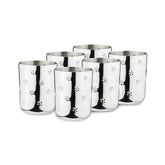 Designer Chrome Stainless Steel Drinking Glass Set Of 6 - Polka Series | Flower Pattern Convenient Water Glasses - Multipurpose Designer Tumbler | Serve Ware & Tableware